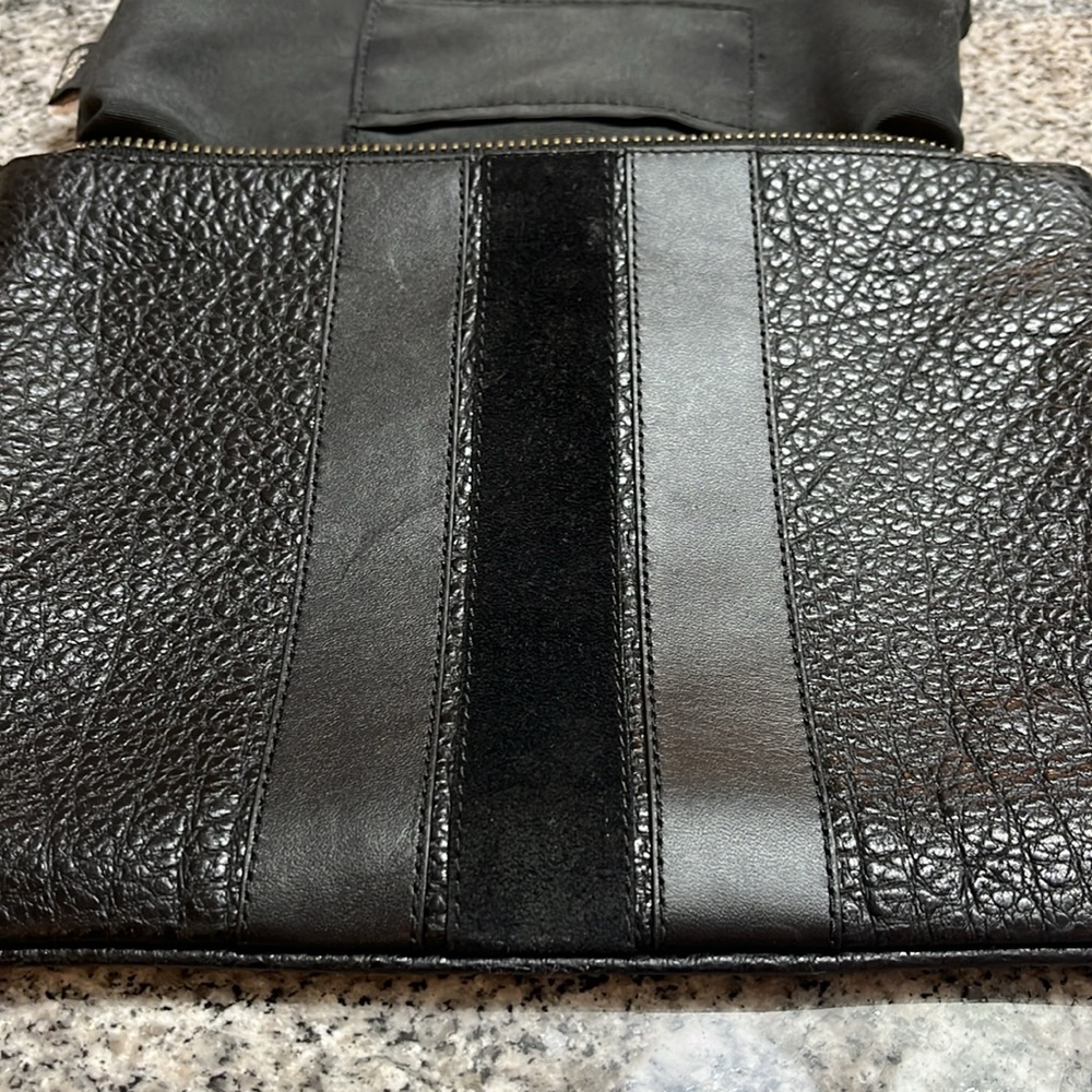 Coach New York Medium Pouch F22499 black Varsity Stripe grained leather - Picture 4 of 13